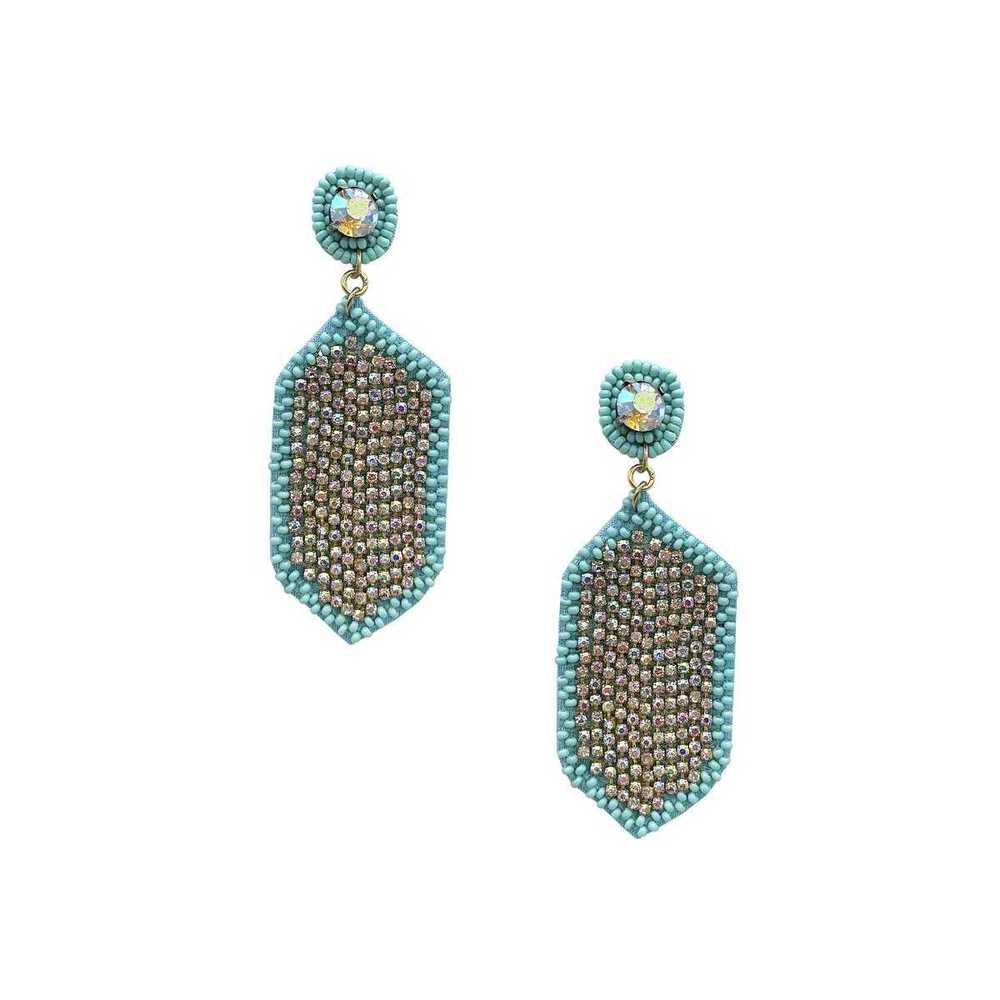 Seed Bead Rhinestone Hexagon Dangle Earring - Picture 3 of 6